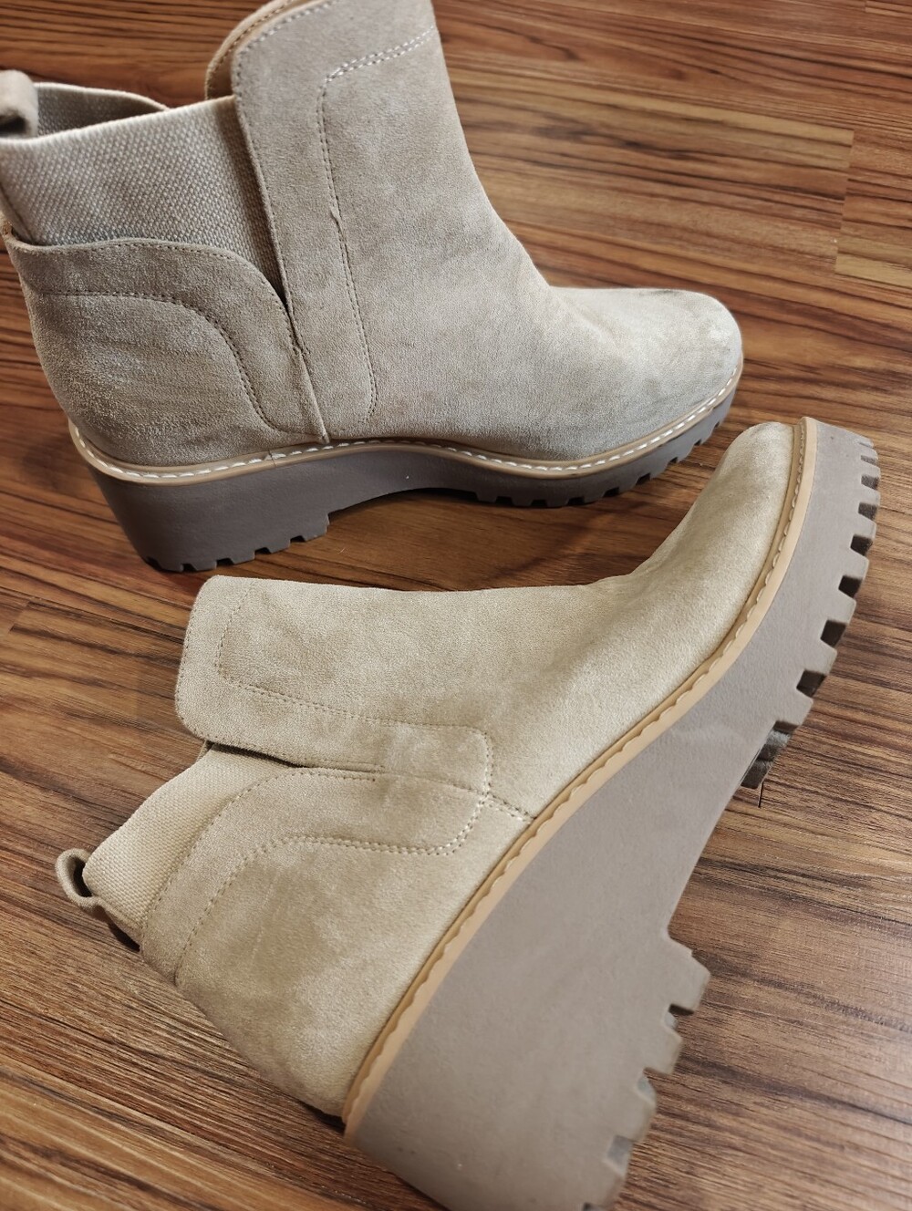 DV by Dolce Vita Beige Suede Wedge Ankle Booties